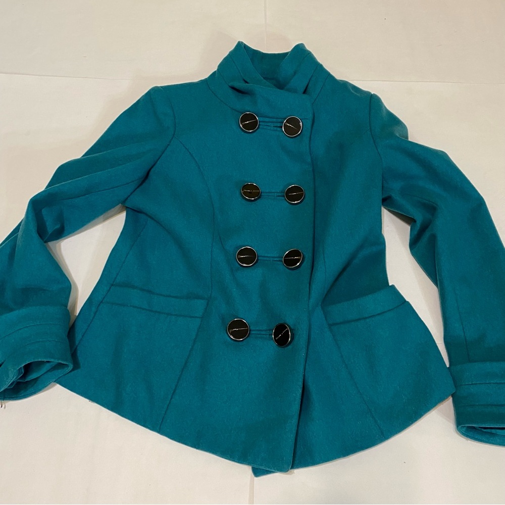 The Limited Turquoise Double-Breasted Pea Coat - Picture 3 of 16